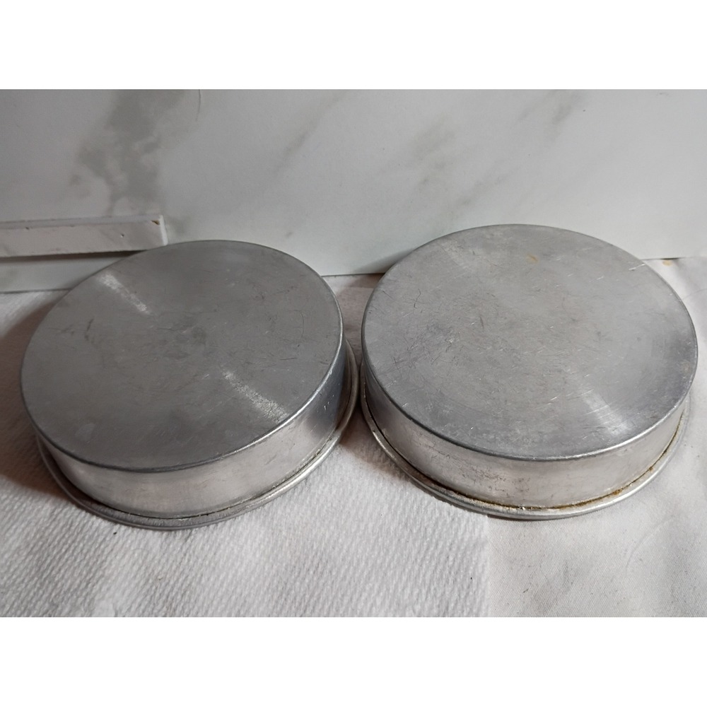 Set of 2 Vintage Aluminum Round Cake Pans 8 Inch Baking Tins Silver Easy Bake